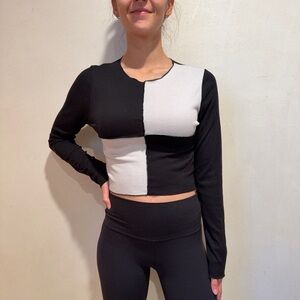 Black and White Block Patterned Crop Top